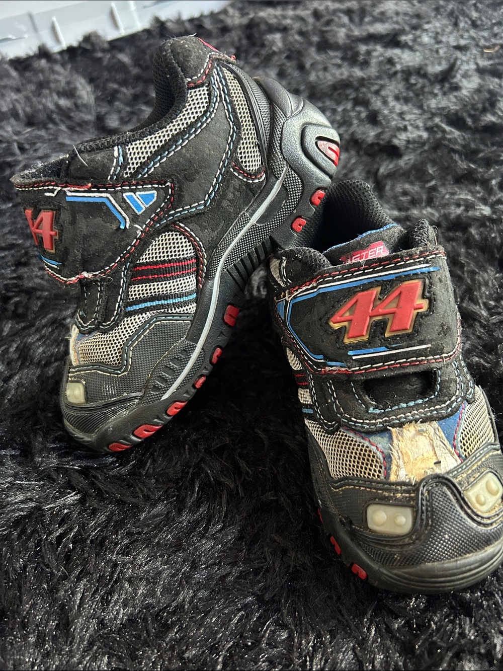 Kids Black and Red Velcro Sneakers with 44 Accent
